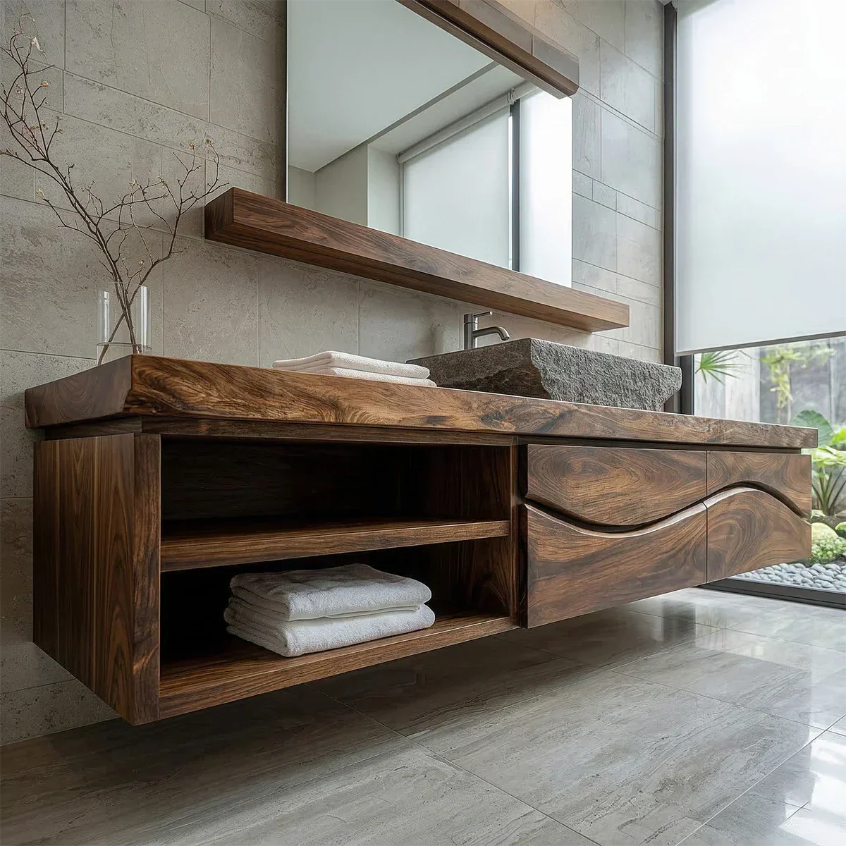 Traditional Solid Wood Bathroom Vanity – Handcrafted Natural Wood Storage Cabinet - Rustiracraft 