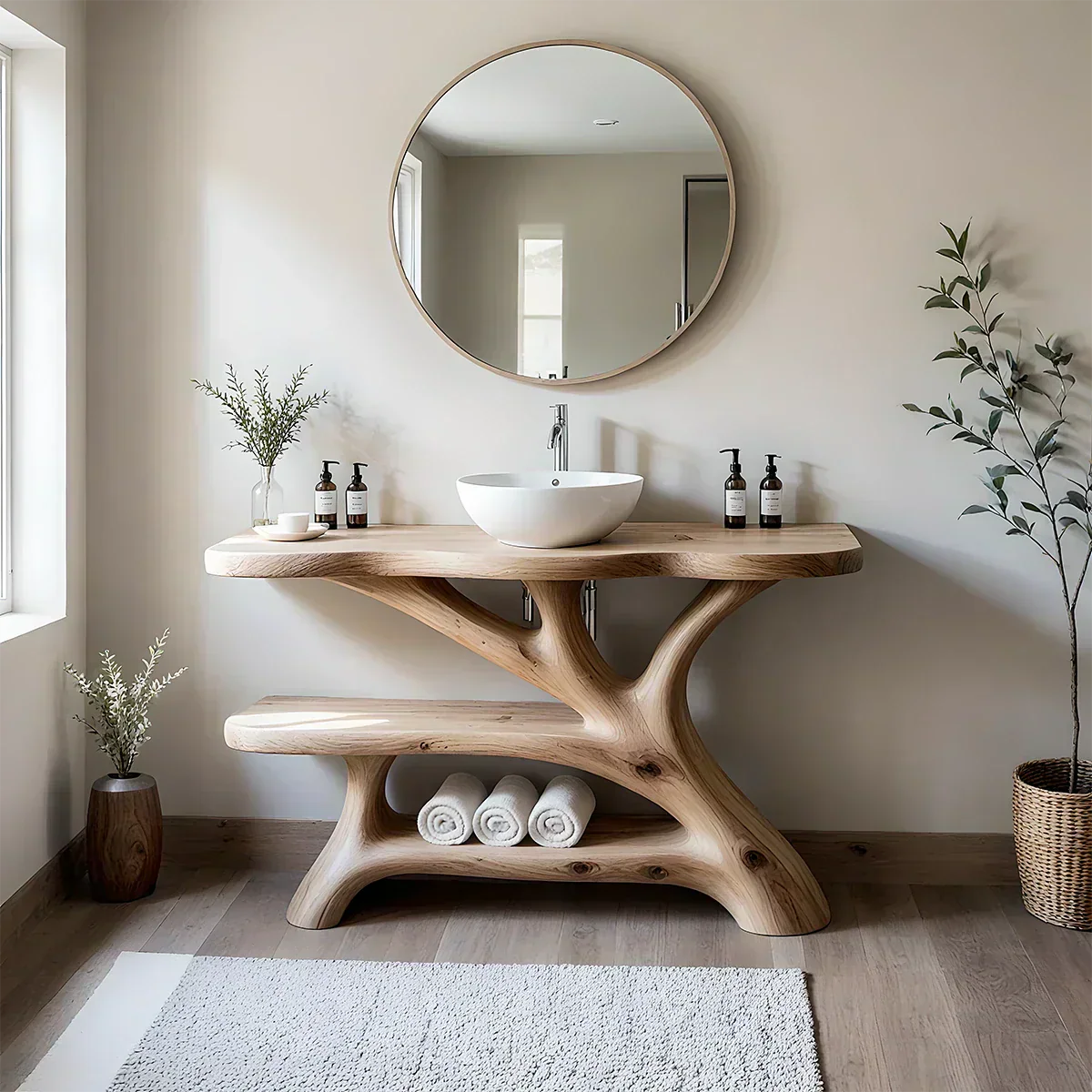 Tree Branch Solid Wood Vanity with Sculptural Base - Rustiracraft 