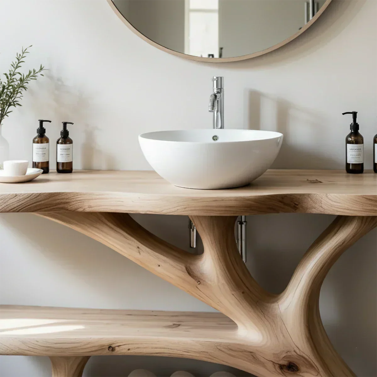 Tree Branch Solid Wood Vanity with Sculptural Base - Rustiracraft 
