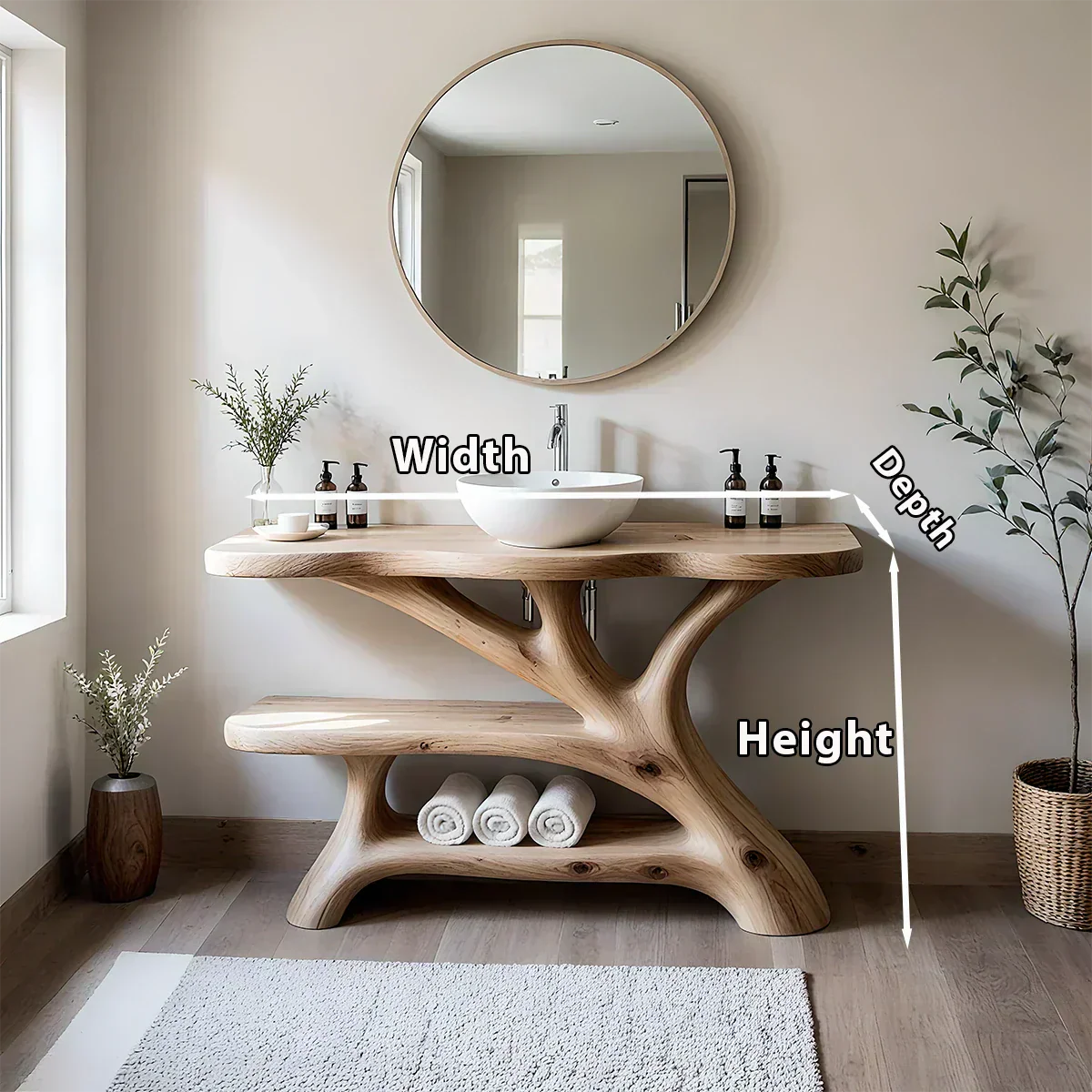 Tree Branch Solid Wood Vanity with Sculptural Base - Rustiracraft 