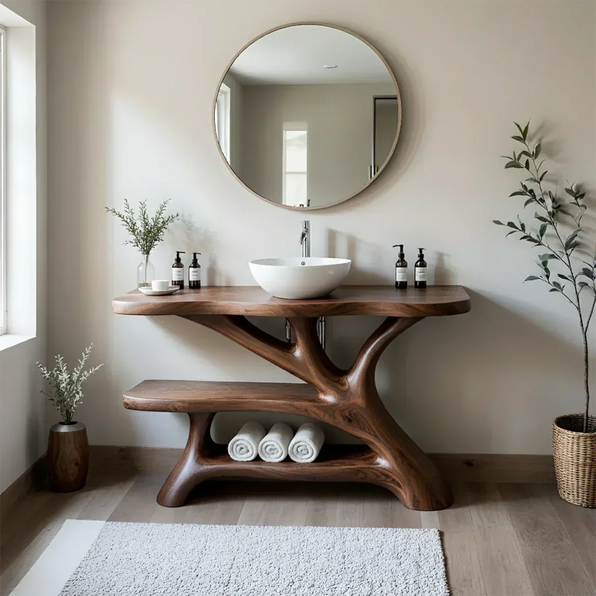 Tree Branch Solid Wood Vanity with Sculptural Base - Rustiracraft 