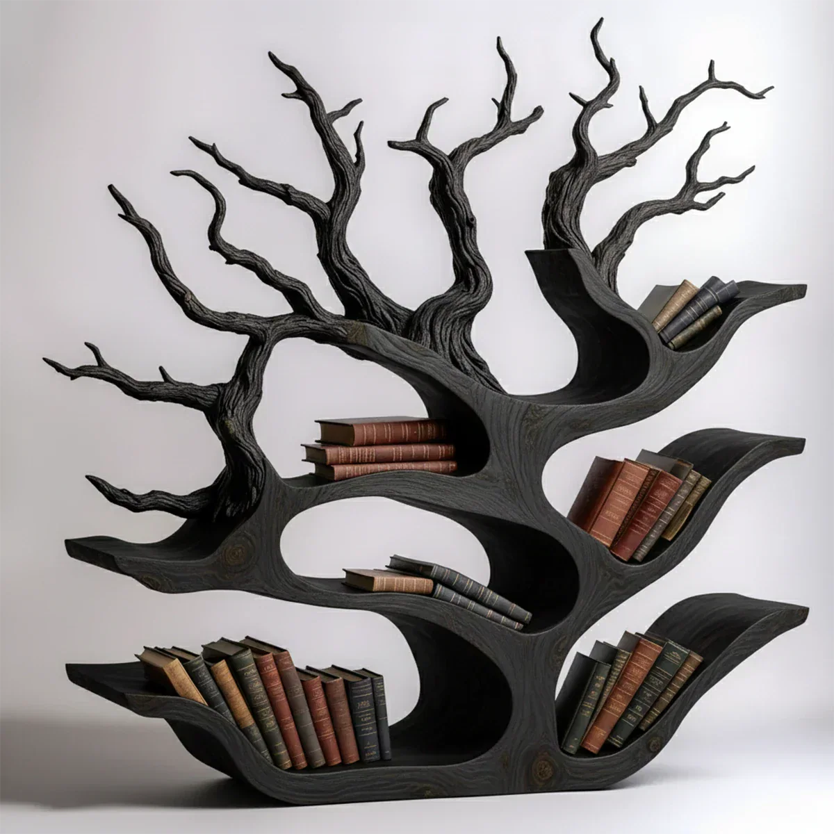 Tree-Shaped Natural Solid Wood Bookshelf – Sculptural Design - Rustiracraft
