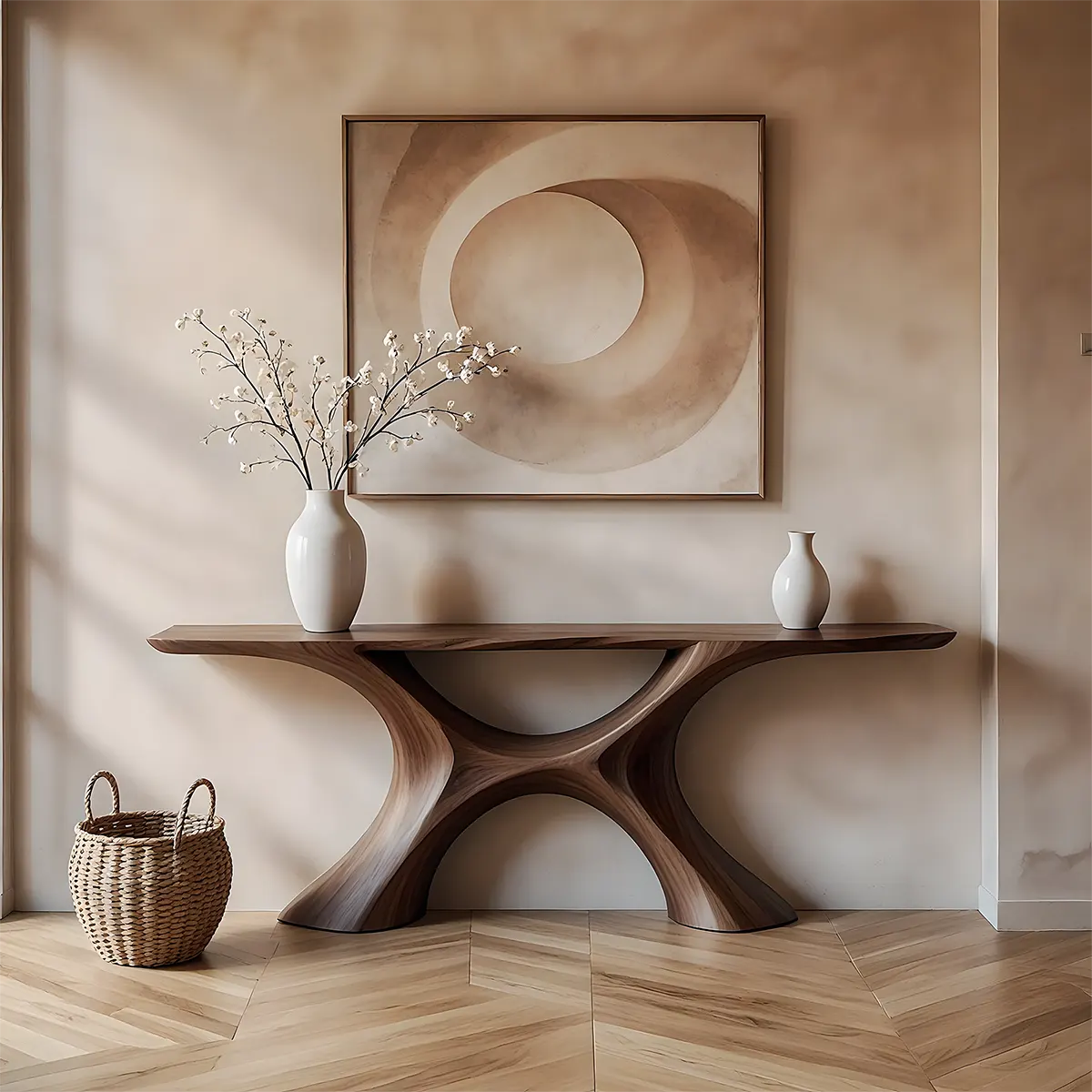Twin Arch Walnut Console Table – Modern Sculptural Form - Rustiracraft 