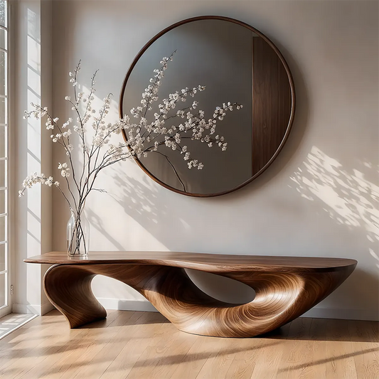 Handcrafted Solid Wood Sculptural Bench with Live Edge Form