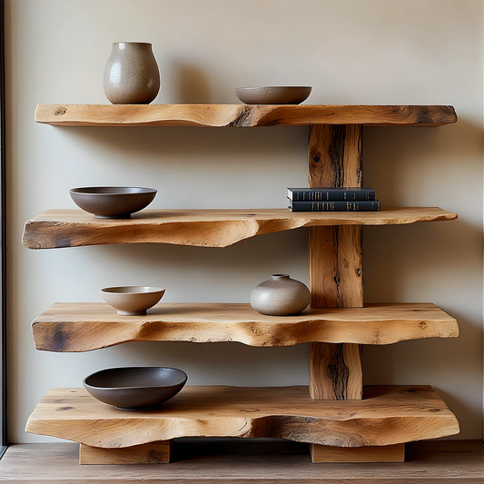 Handcrafted Solid Wood Bookshelf with Sculptural Live Edge Shelves