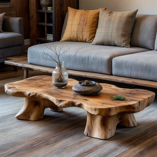 Handcrafted Solid Wood Coffee Table with Sculptural Live Edge Form