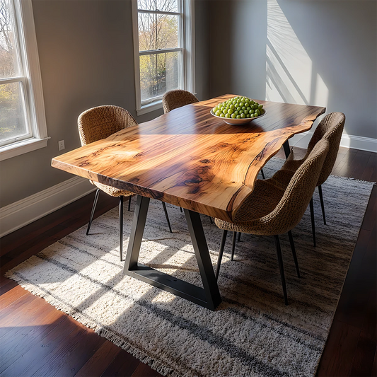 Handcrafted Solid Wood Dining Table with Live Edge Sculptural Top