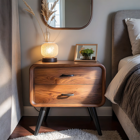 Handcrafted Solid Wood Nightstand with Rounded Sculptural Edges