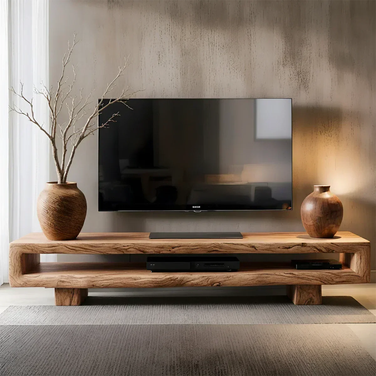 Wabi Sabi Solid Wood TV Stand – Rustic Driftwood Media Console - Rustiracraft 