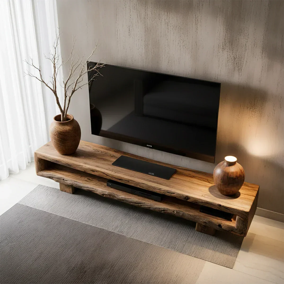 Wabi Sabi Solid Wood TV Stand – Rustic Driftwood Media Console - Rustiracraft 