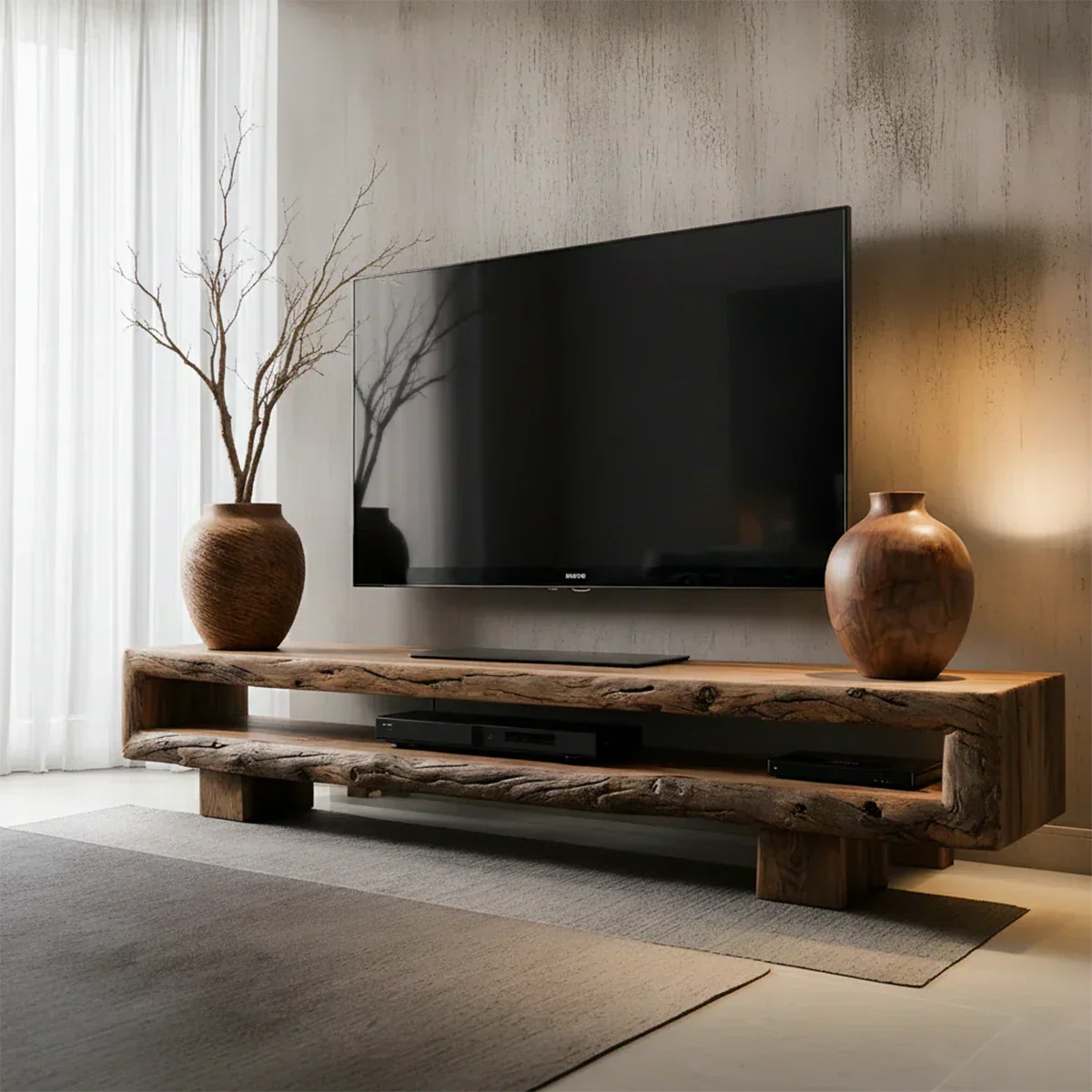 Wabi Sabi Solid Wood TV Stand – Rustic Driftwood Media Console - Rustiracraft 