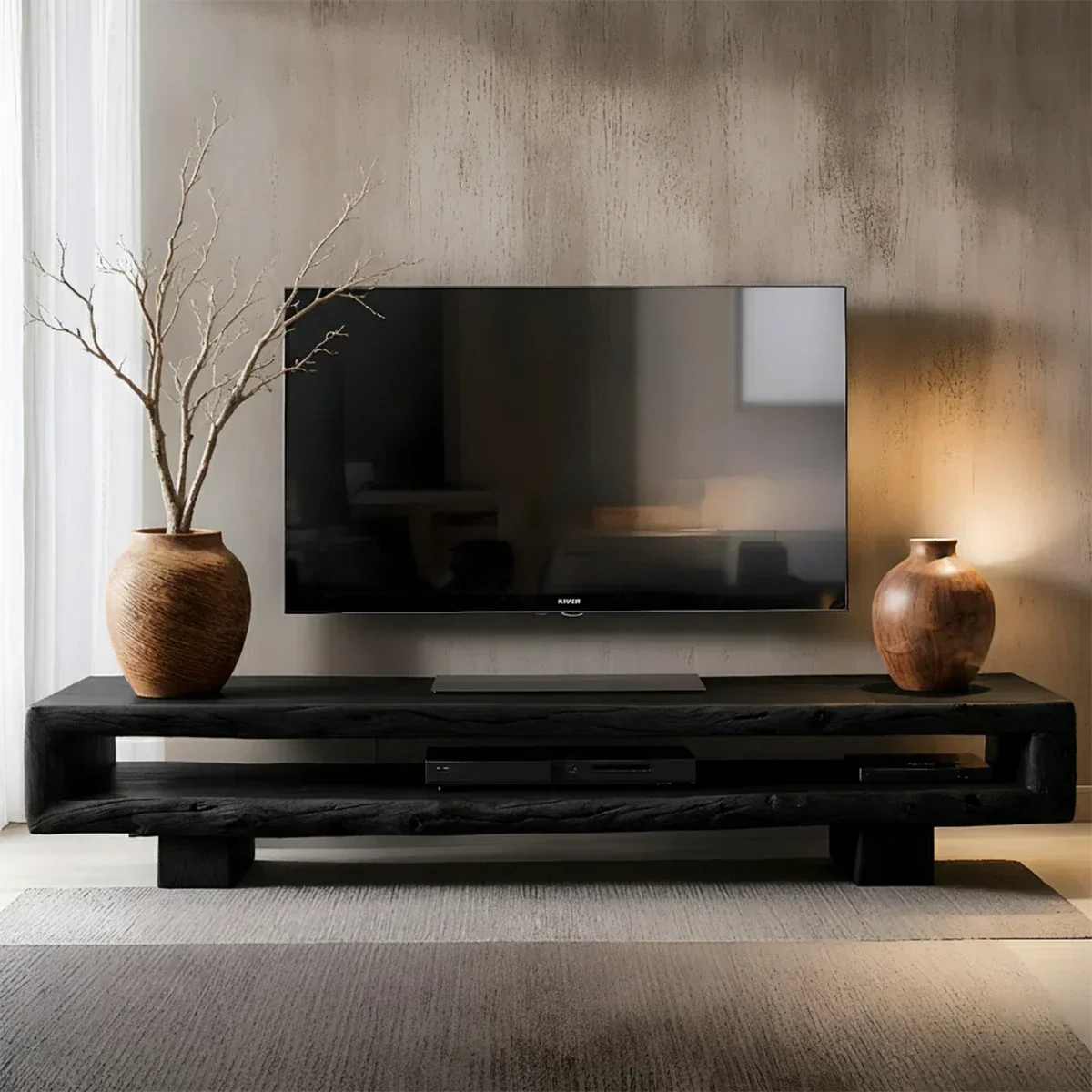 Wabi Sabi Solid Wood TV Stand – Rustic Driftwood Media Console - Rustiracraft 