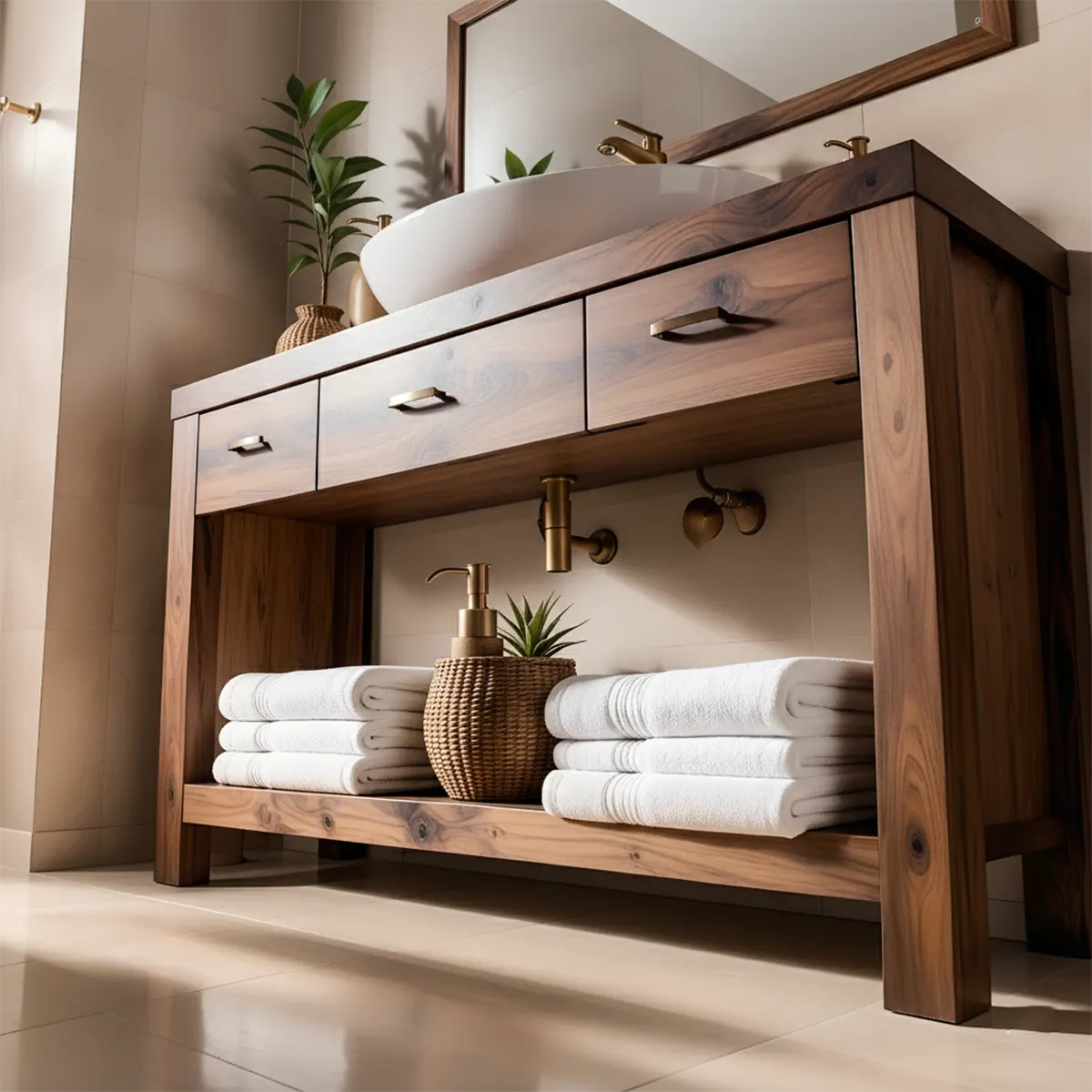 Walnut Essence Vanity – Solid Wood Bathroom Elegance - Rustiracraft 