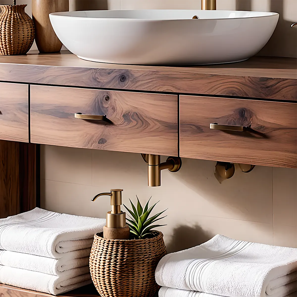 Walnut Essence Vanity – Solid Wood Bathroom Elegance - Rustiracraft 