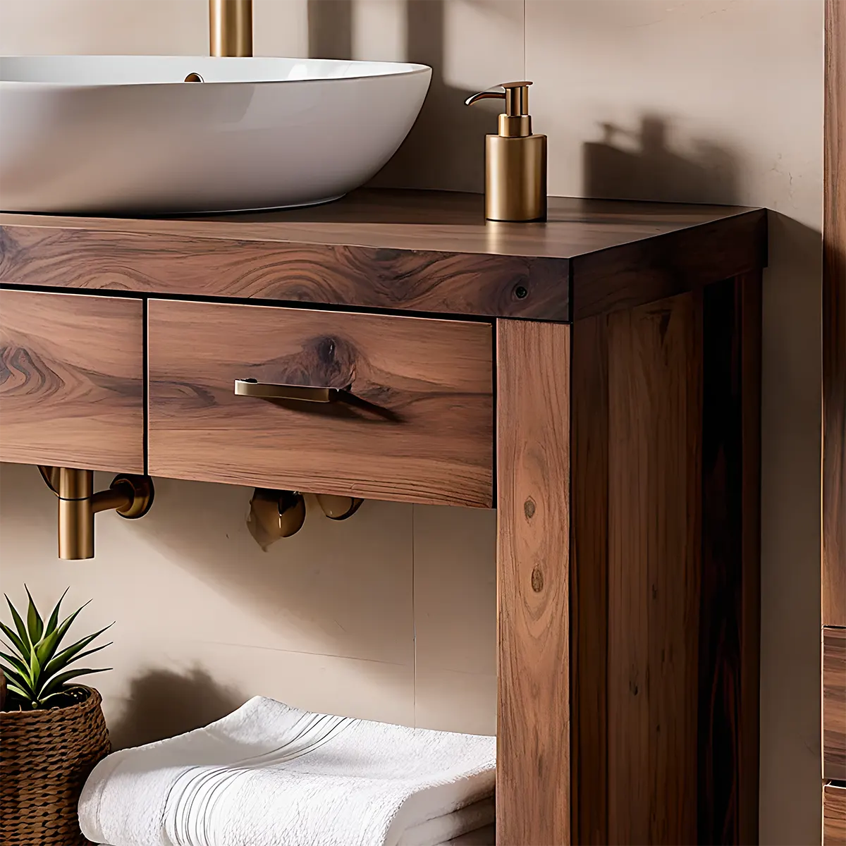 Walnut Essence Vanity – Solid Wood Bathroom Elegance - Rustiracraft 