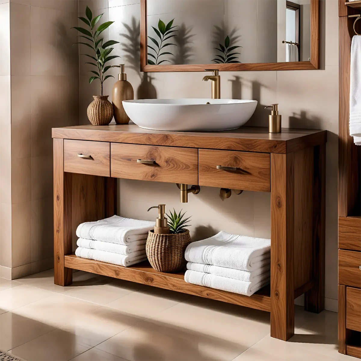 Walnut Essence Vanity – Solid Wood Bathroom Elegance - Rustiracraft 
