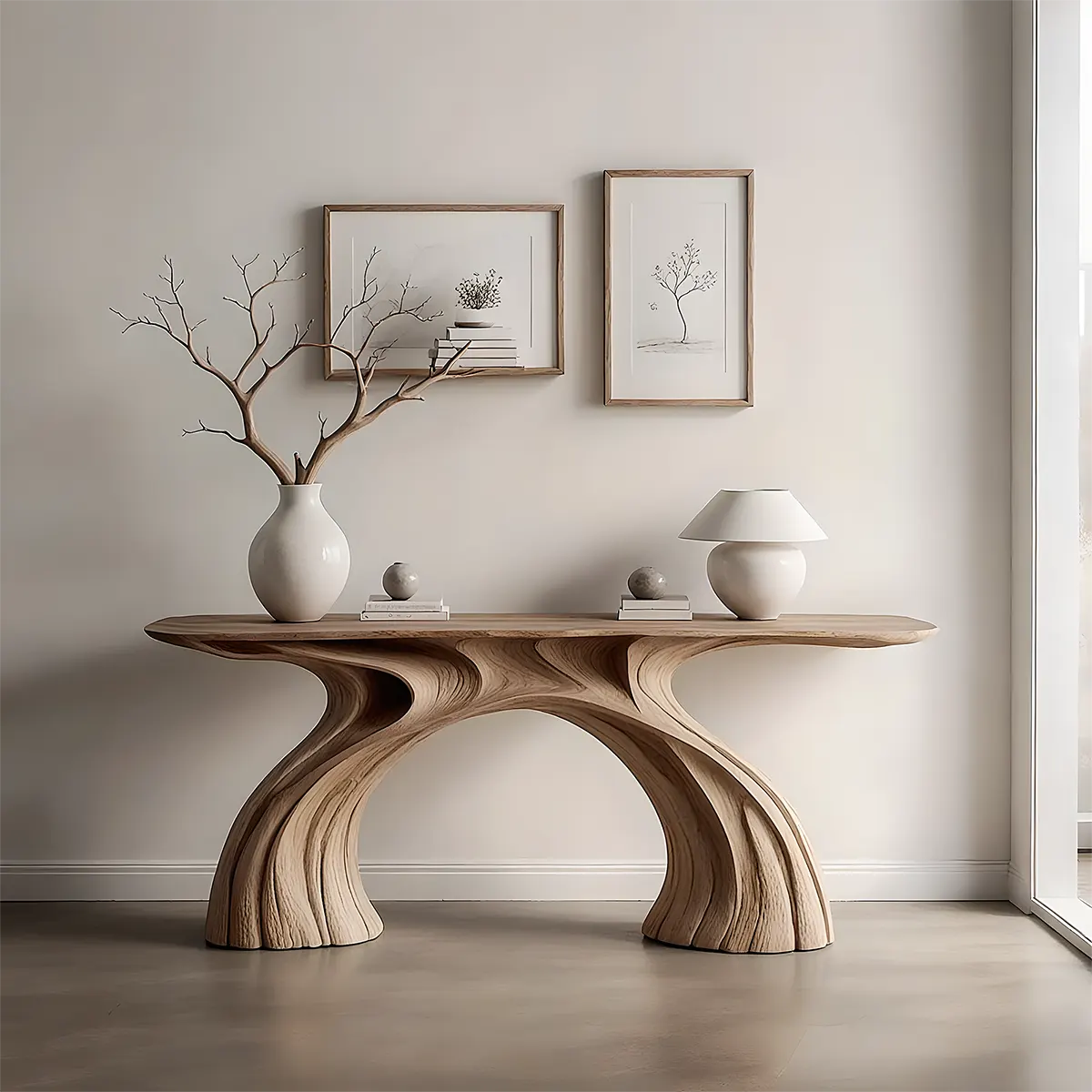 Wave Arch Oak Console Table – Minimal Sculptural Design - Rustiracraft 
