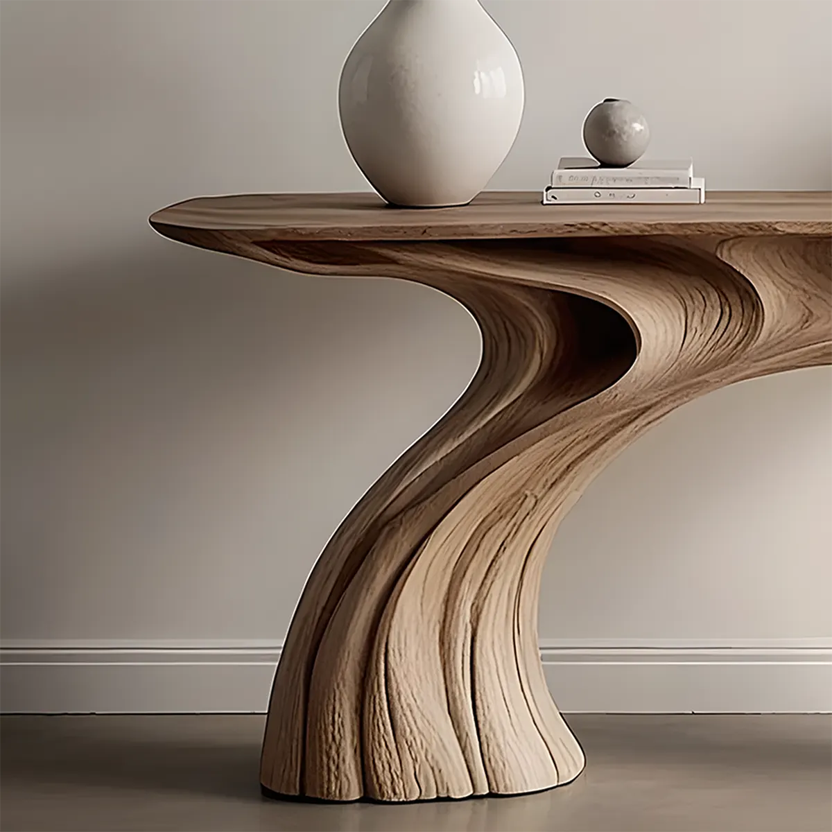 Wave Arch Oak Console Table – Minimal Sculptural Design - Rustiracraft 