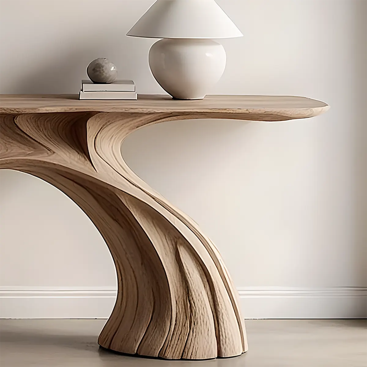 Wave Arch Oak Console Table – Minimal Sculptural Design - Rustiracraft 