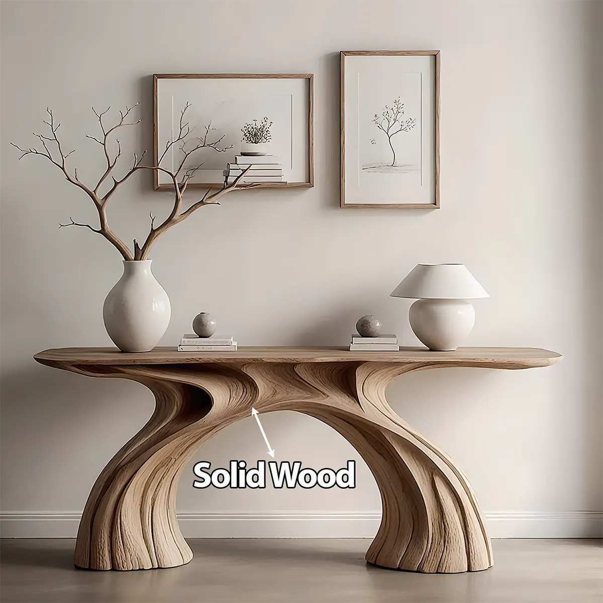 Wave Arch Oak Console Table – Minimal Sculptural Design - Rustiracraft 