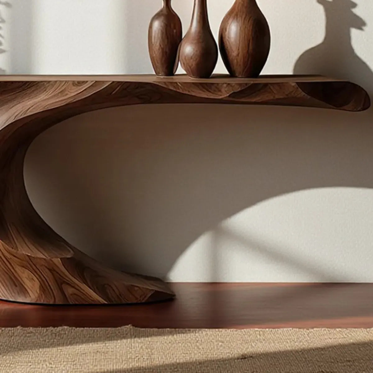 Wave Curve Walnut Console Table – Organic Sculptural Form - Rustiracraft 