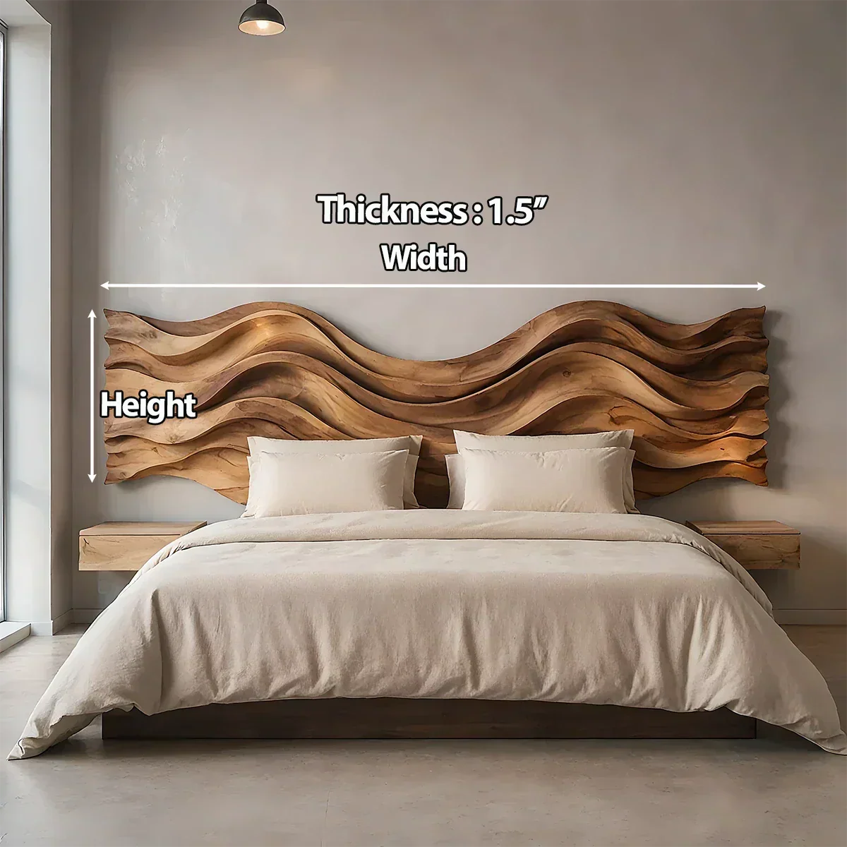 Wave Sculpture Solid Wood Headboard – Grand Flow Design - Rustiracraft