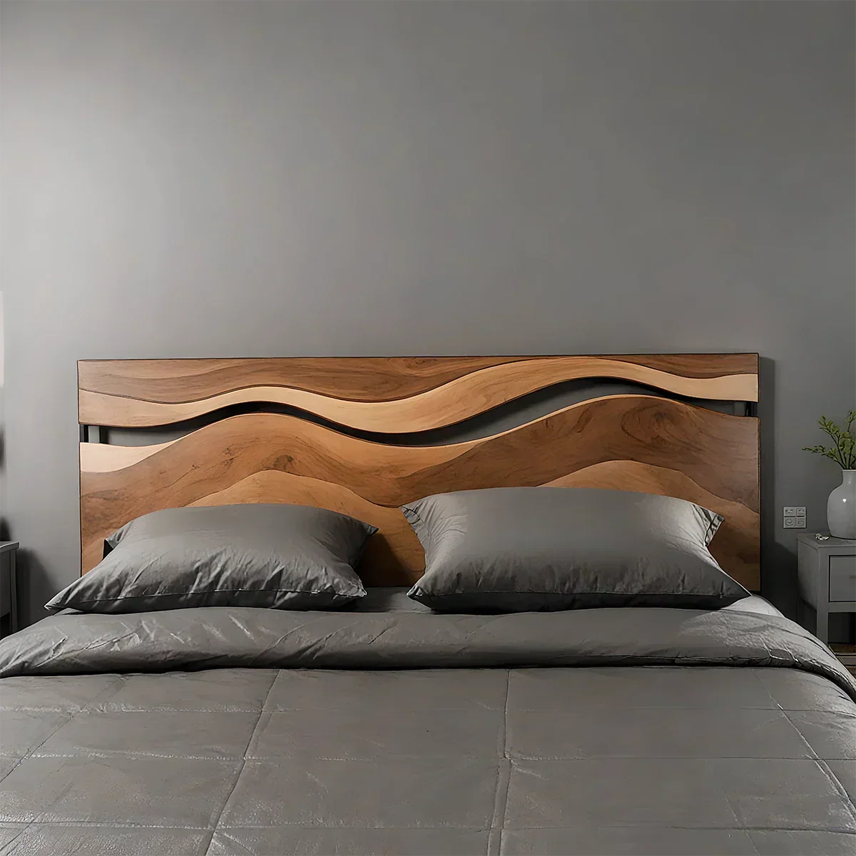 Wave Solid Wood Headboard – Contemporary Natural Flow - Rustiracraft