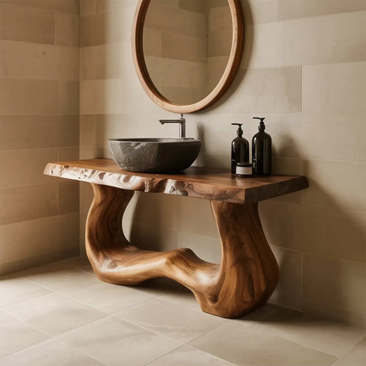 WaveForm Vanity – Sculpted Solid Wood Live Edge Design - Rustiracraft 