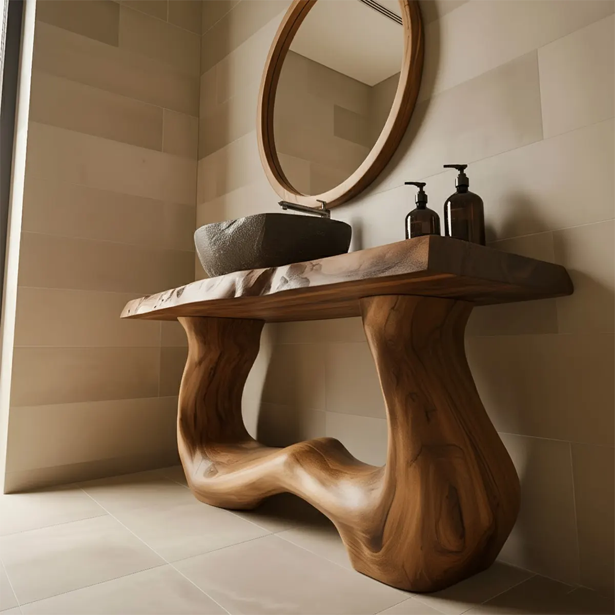 WaveForm Vanity – Sculpted Solid Wood Live Edge Design - Rustiracraft 