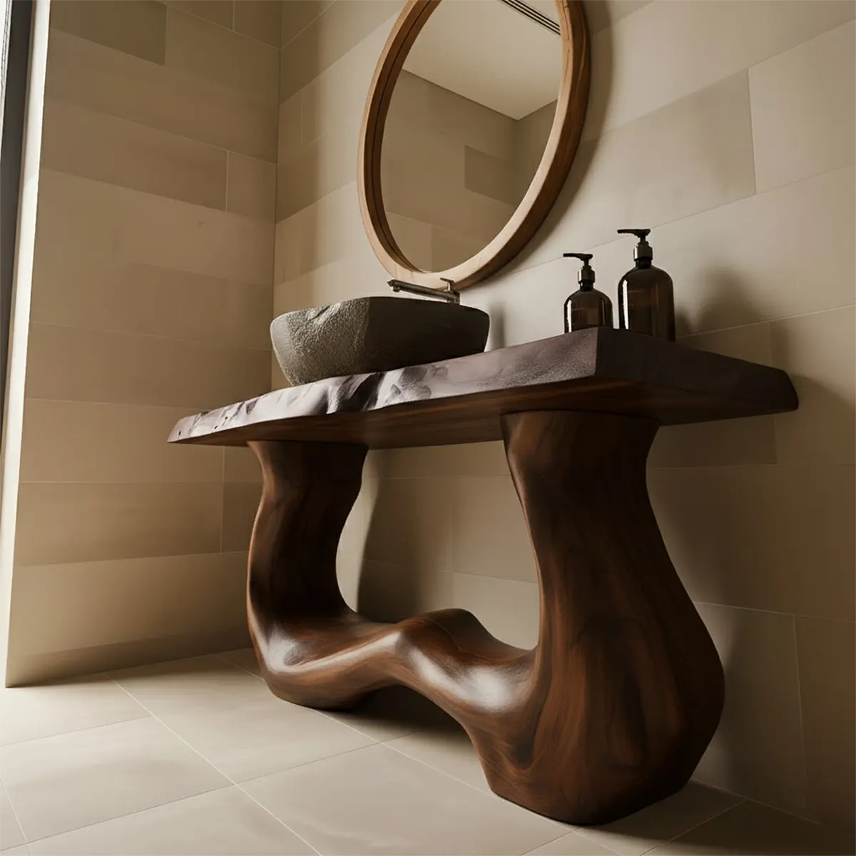 WaveForm Vanity – Sculpted Solid Wood Live Edge Design - Rustiracraft 