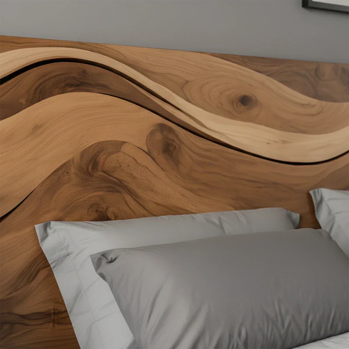Waveflow Solid Wood Headboard – Natural Curved Silhouette - Rustiracraft