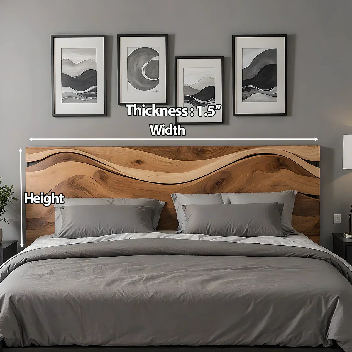 Waveflow Solid Wood Headboard – Natural Curved Silhouette - Rustiracraft