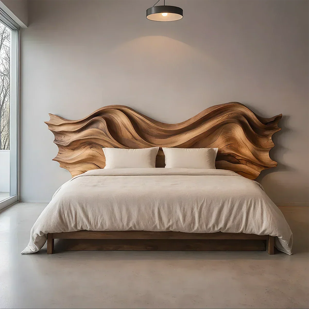 Waveflow Solid Wood Headboard – Sculptural Bedroom Art - Rustiracraft