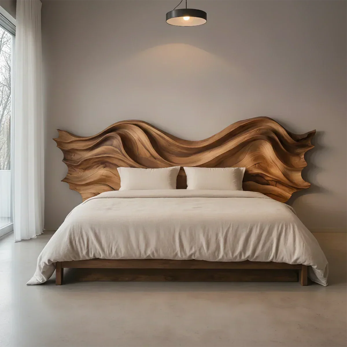 Waveflow Solid Wood Headboard – Sculptural Bedroom Art - Rustiracraft