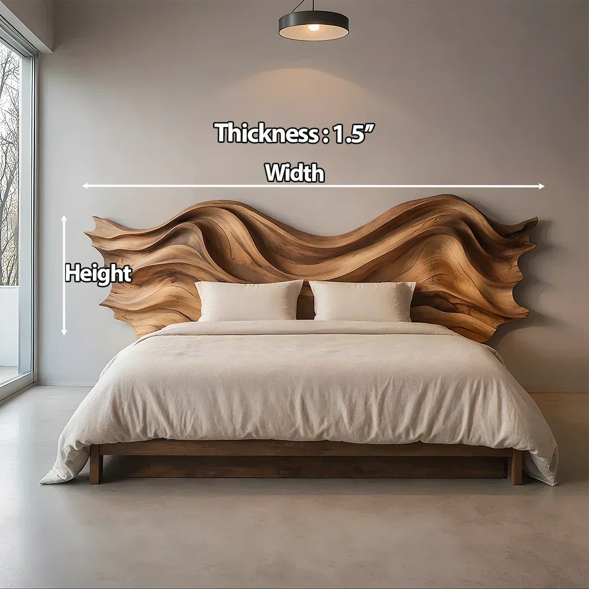 Waveflow Solid Wood Headboard – Sculptural Bedroom Art - Rustiracraft