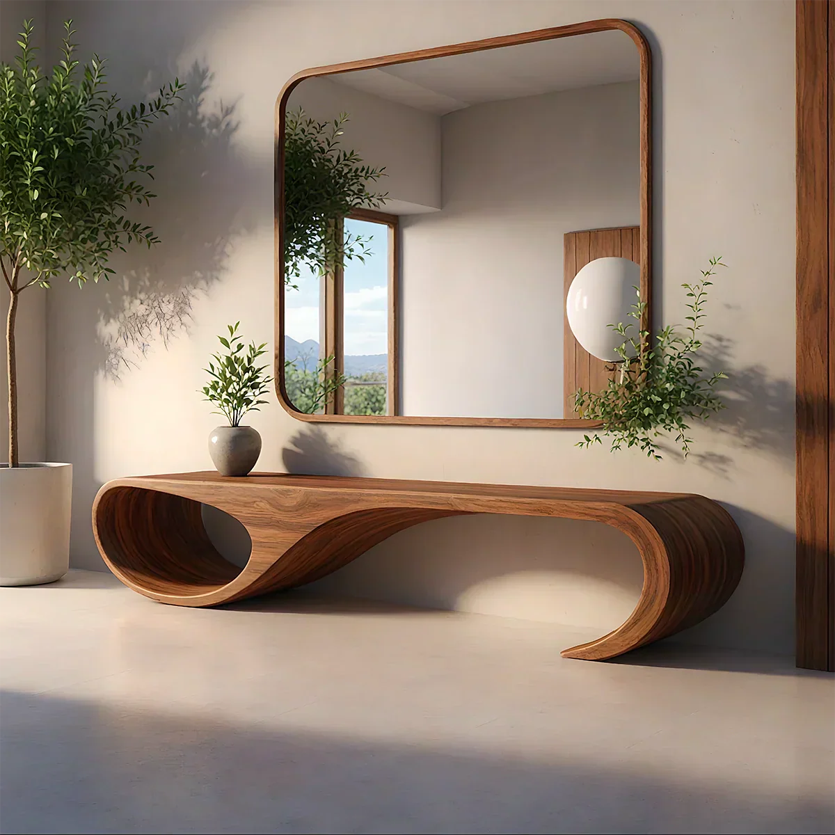 Waveform Sculpted Bench in Natural Solid Wood - Rustiracraft
