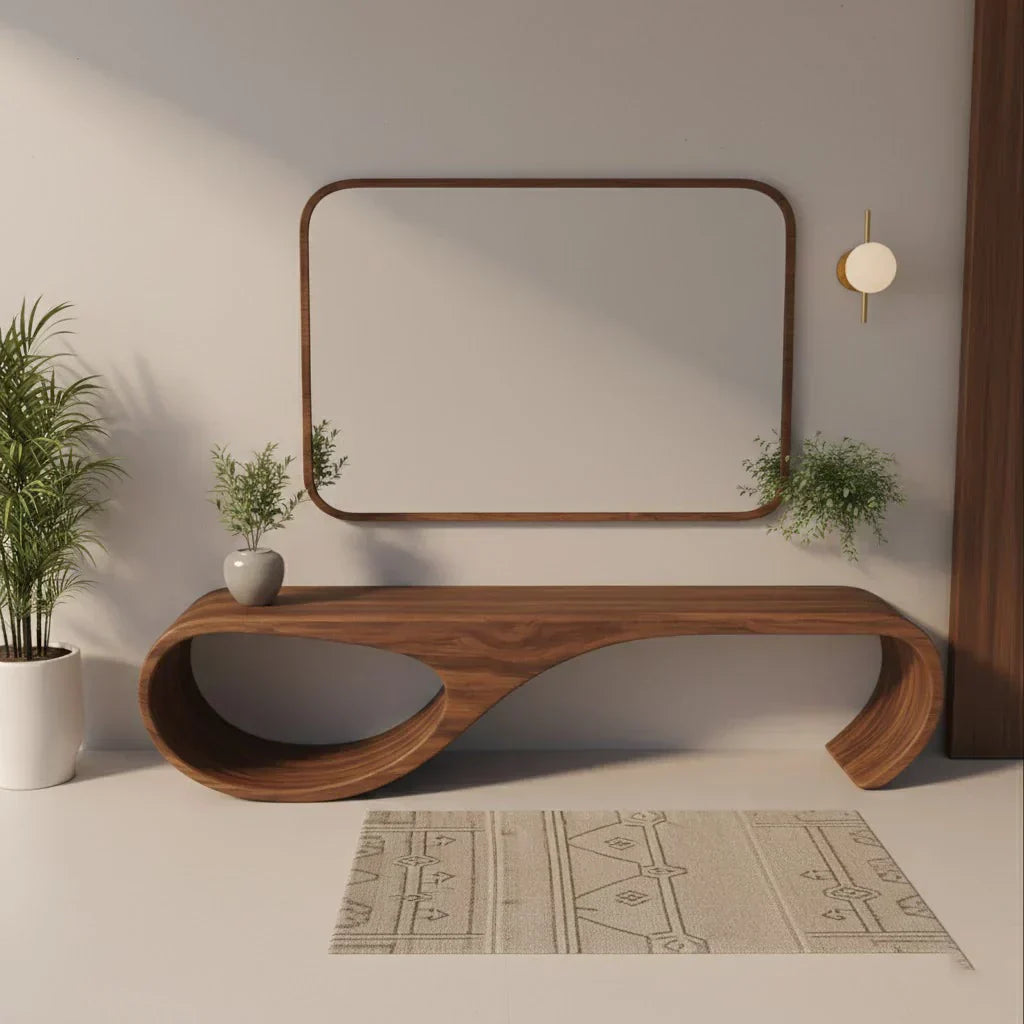 Waveform Sculpted Bench in Natural Solid Wood - Rustiracraft