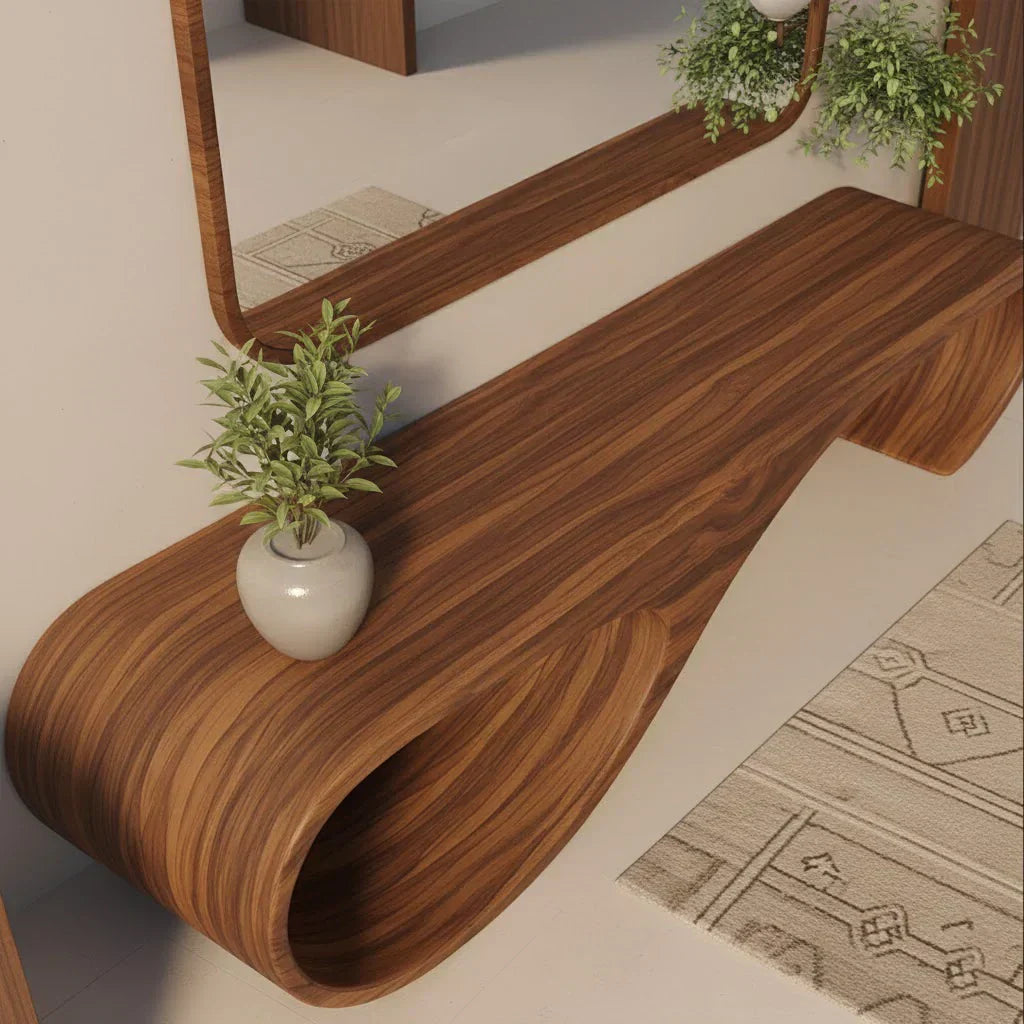 Waveform Sculpted Bench in Natural Solid Wood - Rustiracraft