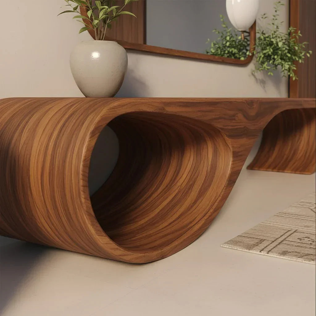 Waveform Sculpted Bench in Natural Solid Wood - Rustiracraft