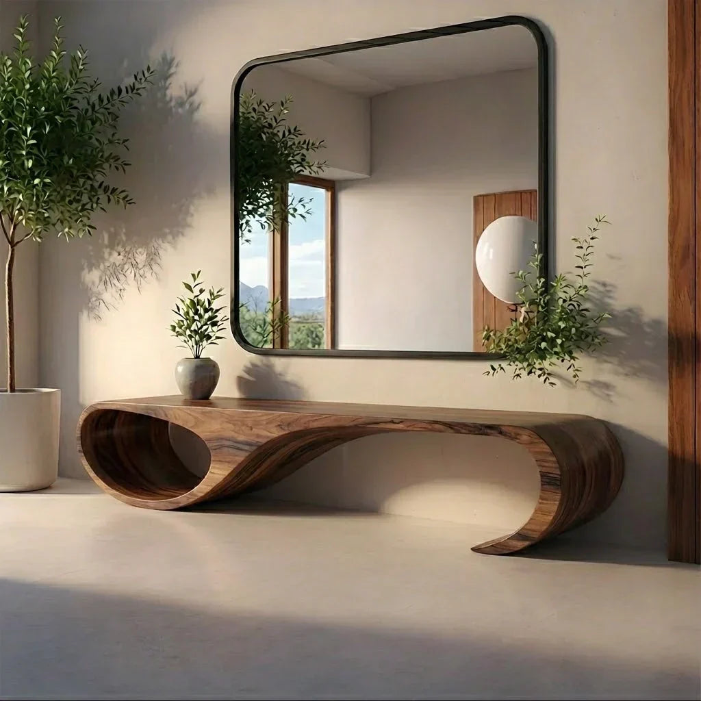 Waveform Sculpted Bench in Natural Solid Wood - Rustiracraft