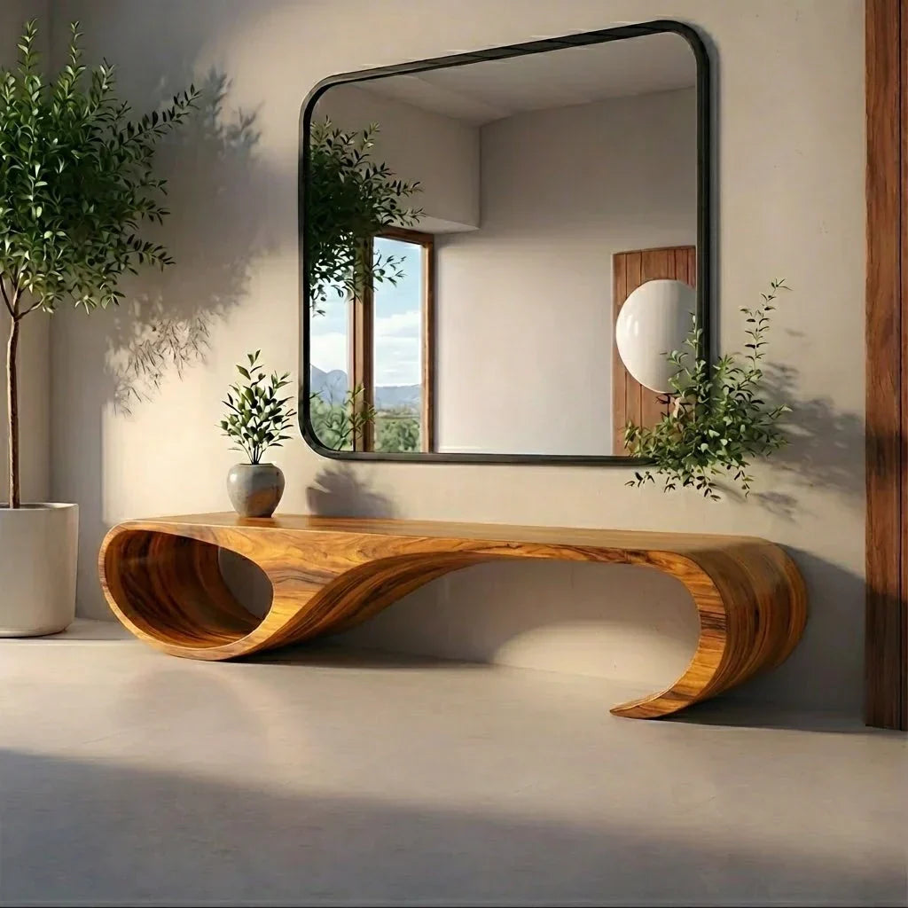 Waveform Sculpted Bench in Natural Solid Wood - Rustiracraft