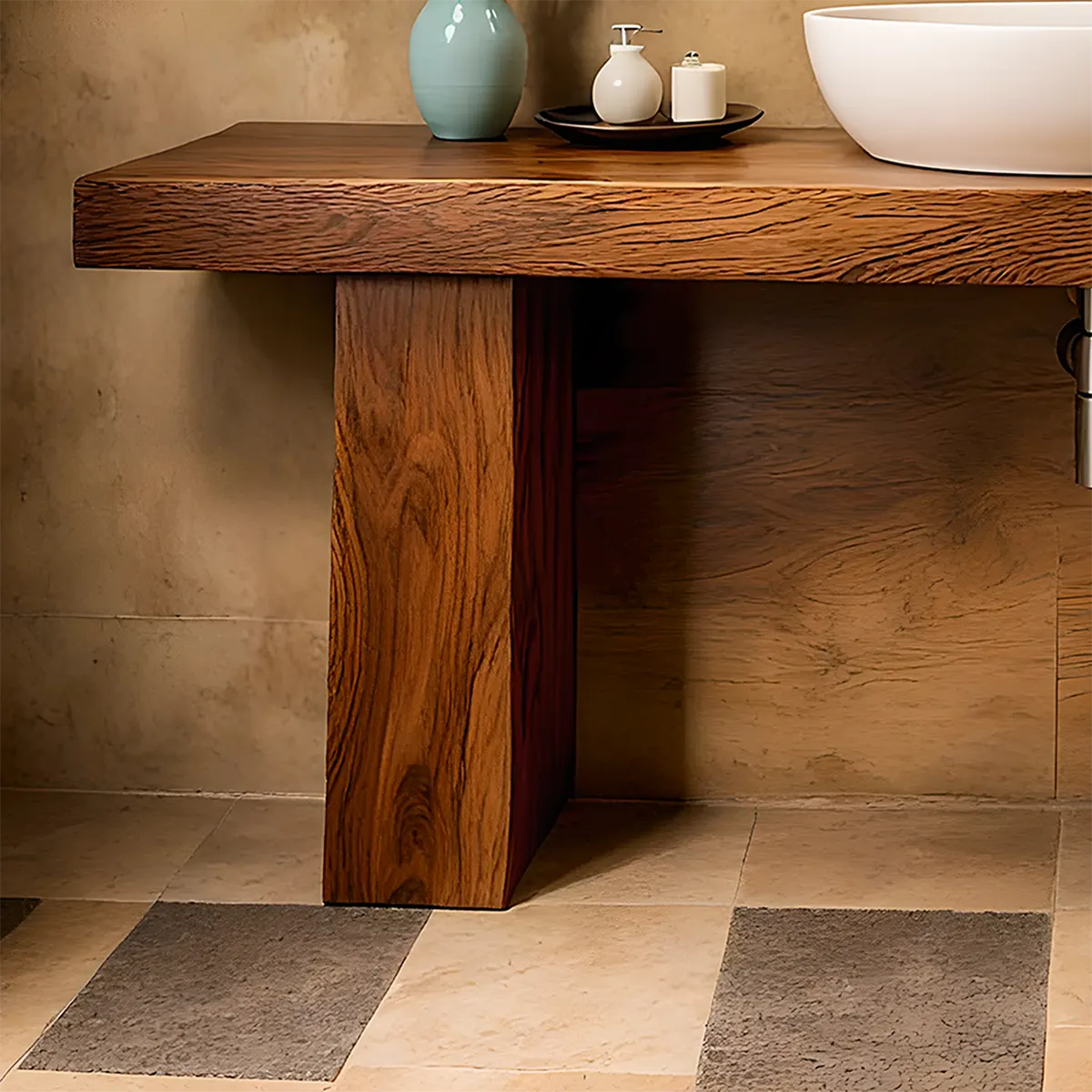 ZenFlow Solid Oak Vanity – Minimal Natural Bathroom Design - Rustiracraft 