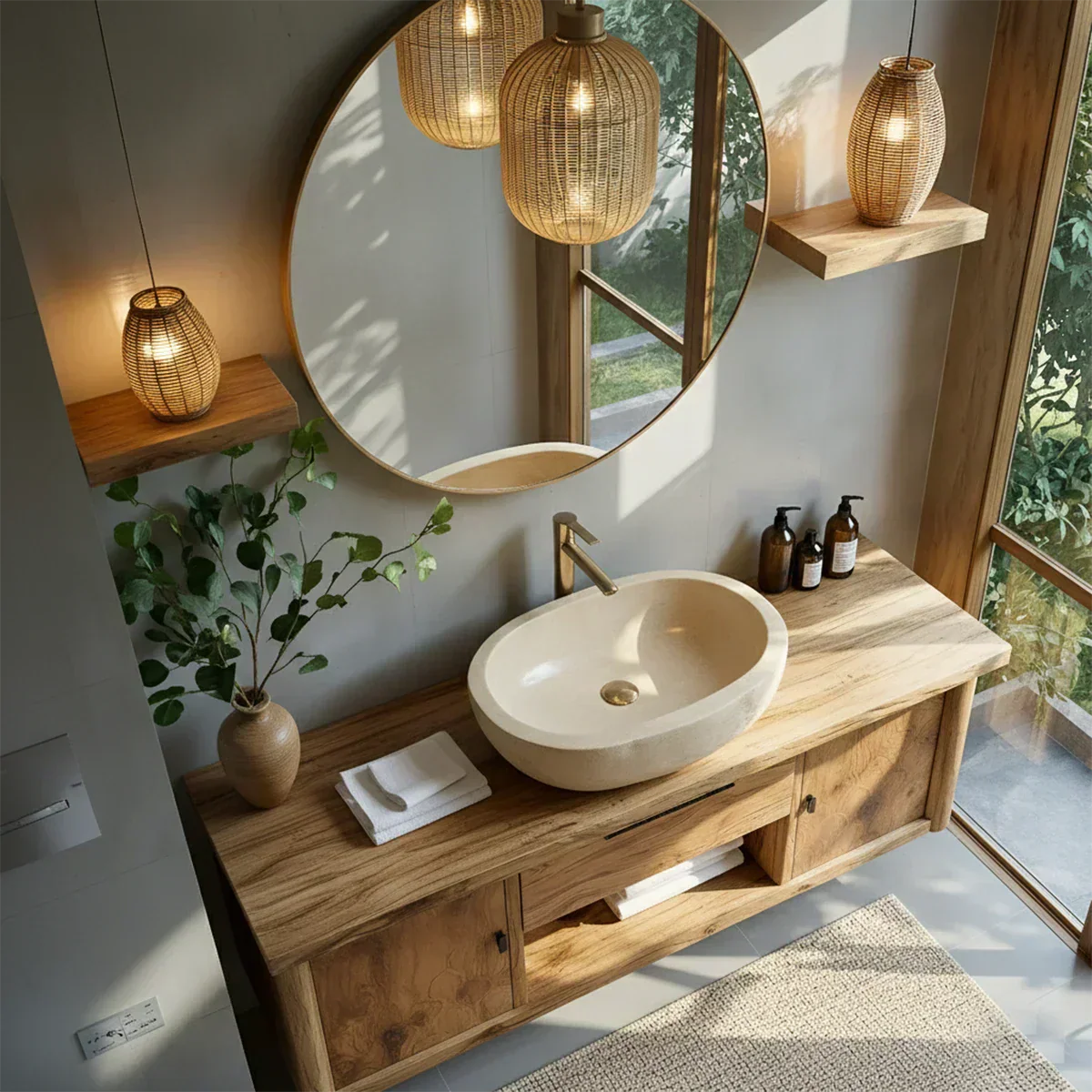 Zenwood Bathroom Vanity – Natural Solid Wood Japandi Cabinet - Rustiracraft 
