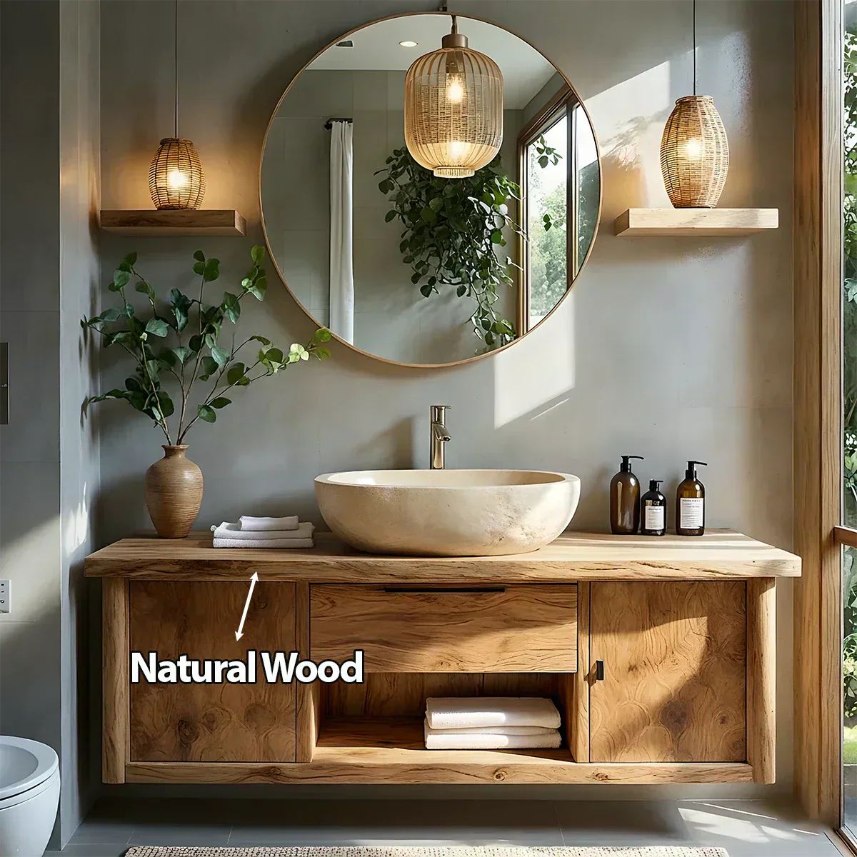 Zenwood Bathroom Vanity – Natural Solid Wood Japandi Cabinet - Rustiracraft 