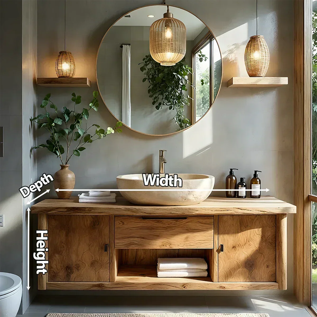 Zenwood Bathroom Vanity – Natural Solid Wood Japandi Cabinet - Rustiracraft 