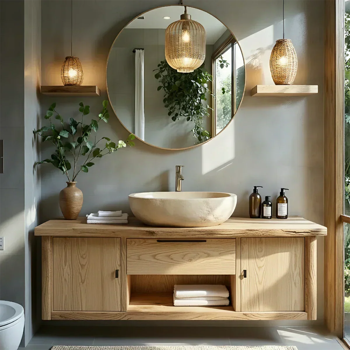 Zenwood Bathroom Vanity – Natural Solid Wood Japandi Cabinet - Rustiracraft 