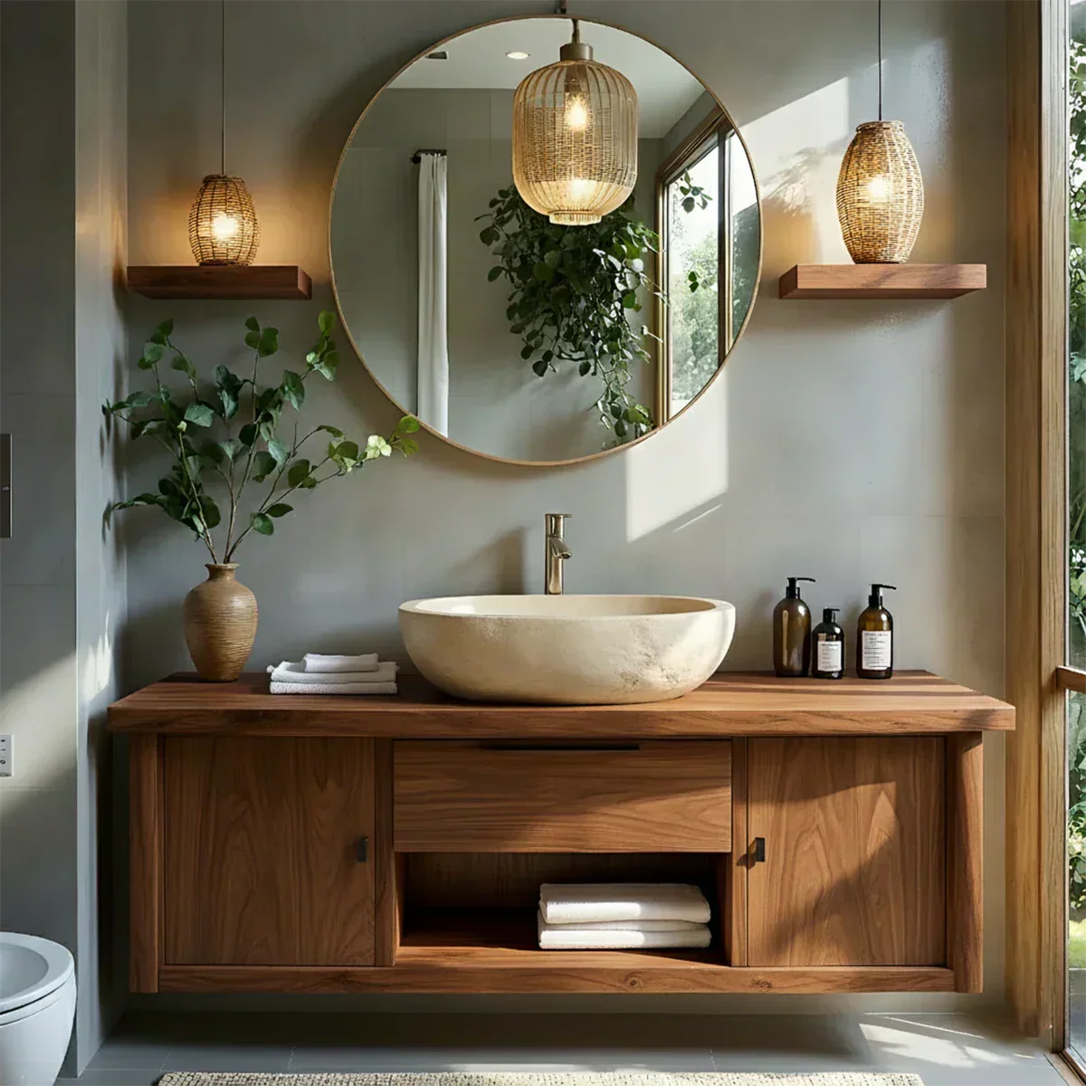 Zenwood Bathroom Vanity – Natural Solid Wood Japandi Cabinet - Rustiracraft 