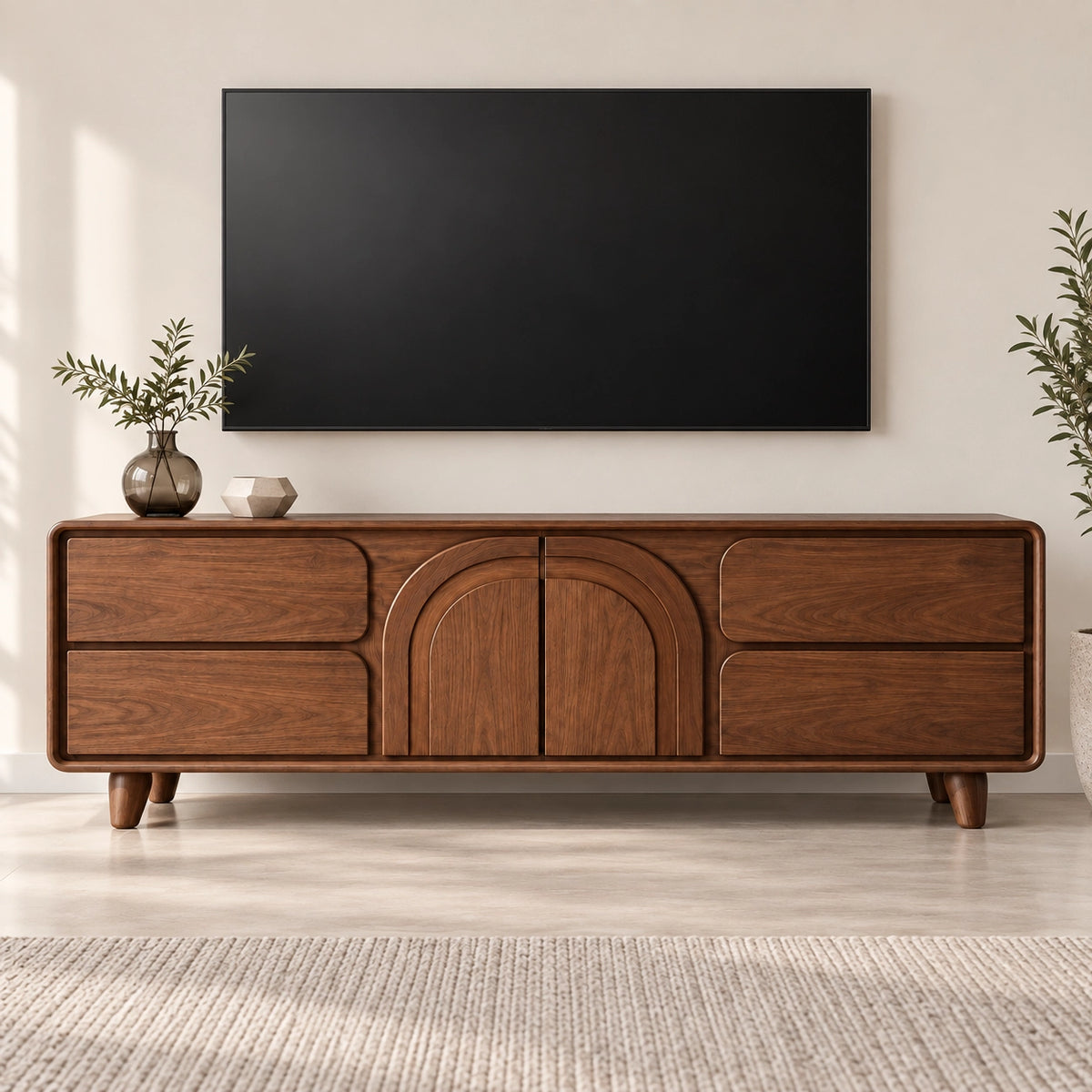 Arched Cabinet TV Stand with Sculptural Natural Solid Wood Design - Rustiracraft - 3
