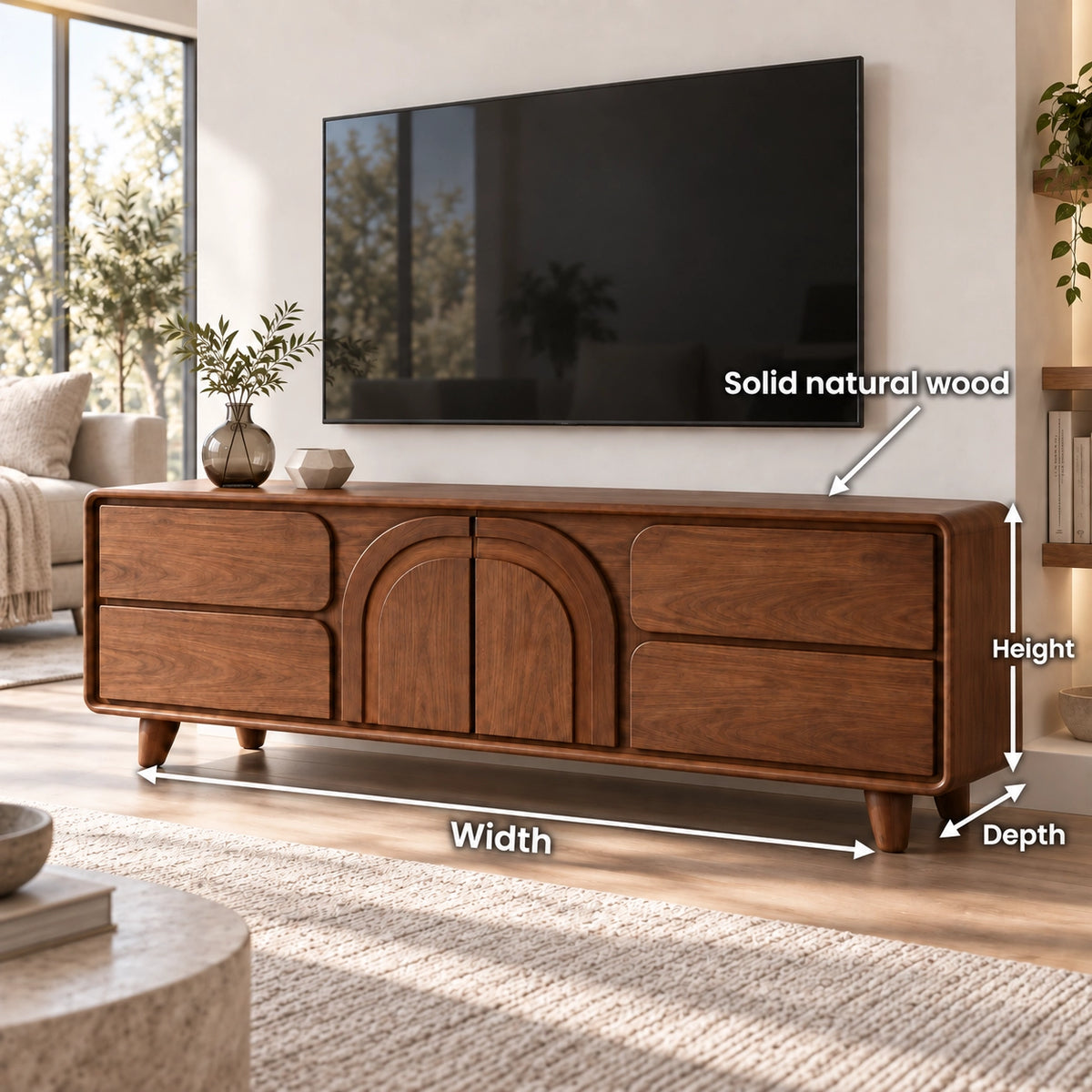 Arched Cabinet TV Stand with Sculptural Natural Solid Wood Design - Rustiracraft - 6