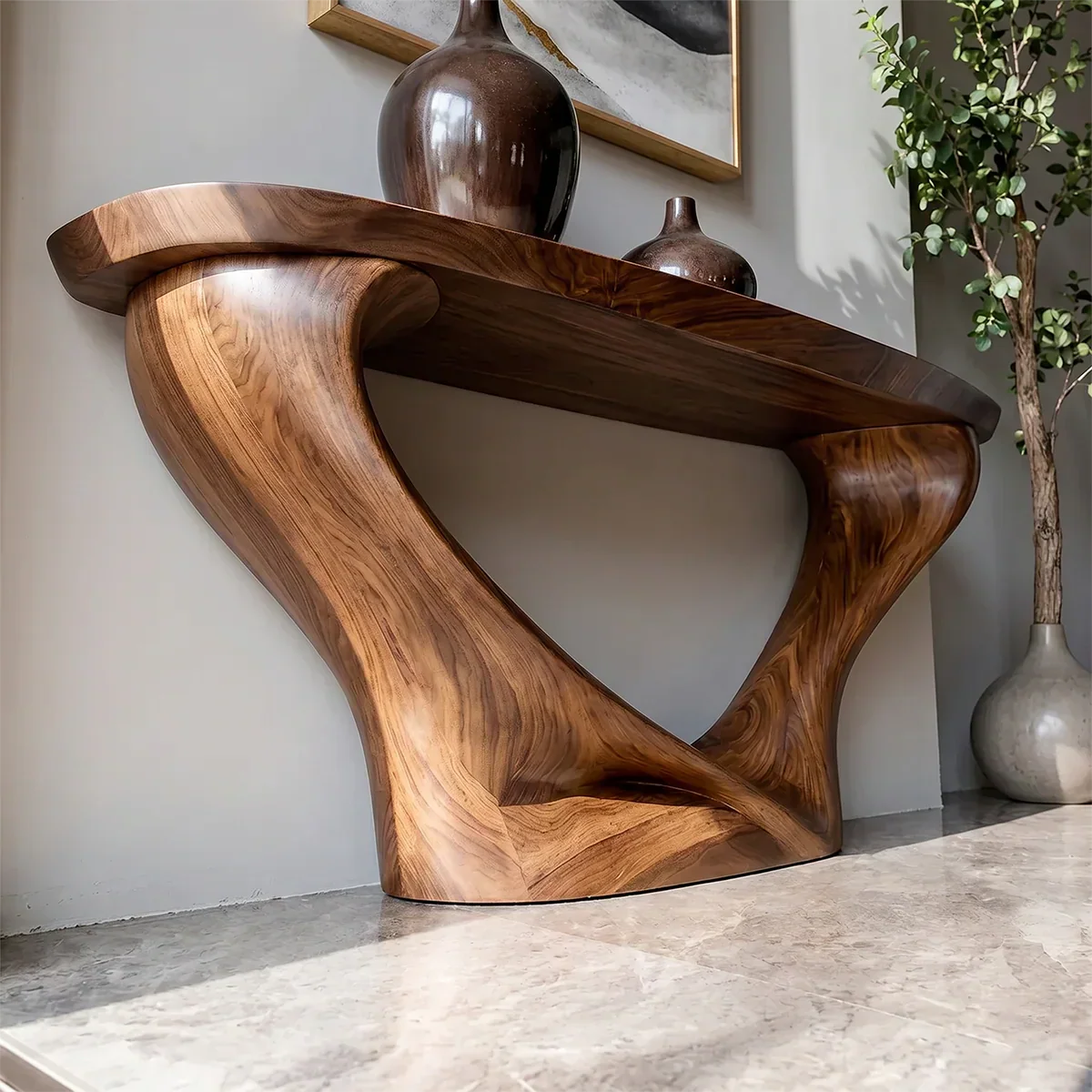 Harmony Arc Walnut Finish Console Table – Handcrafted Elegance - RustiraCraft - 2